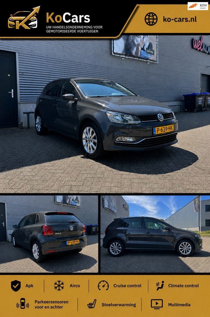 Volkswagen Polo / Apk / Airco / Cruise / Navi / Stoelverwarm, Auto's, Volkswagen, Euro 6, 4 cilinders, Zwart, Bedrijf