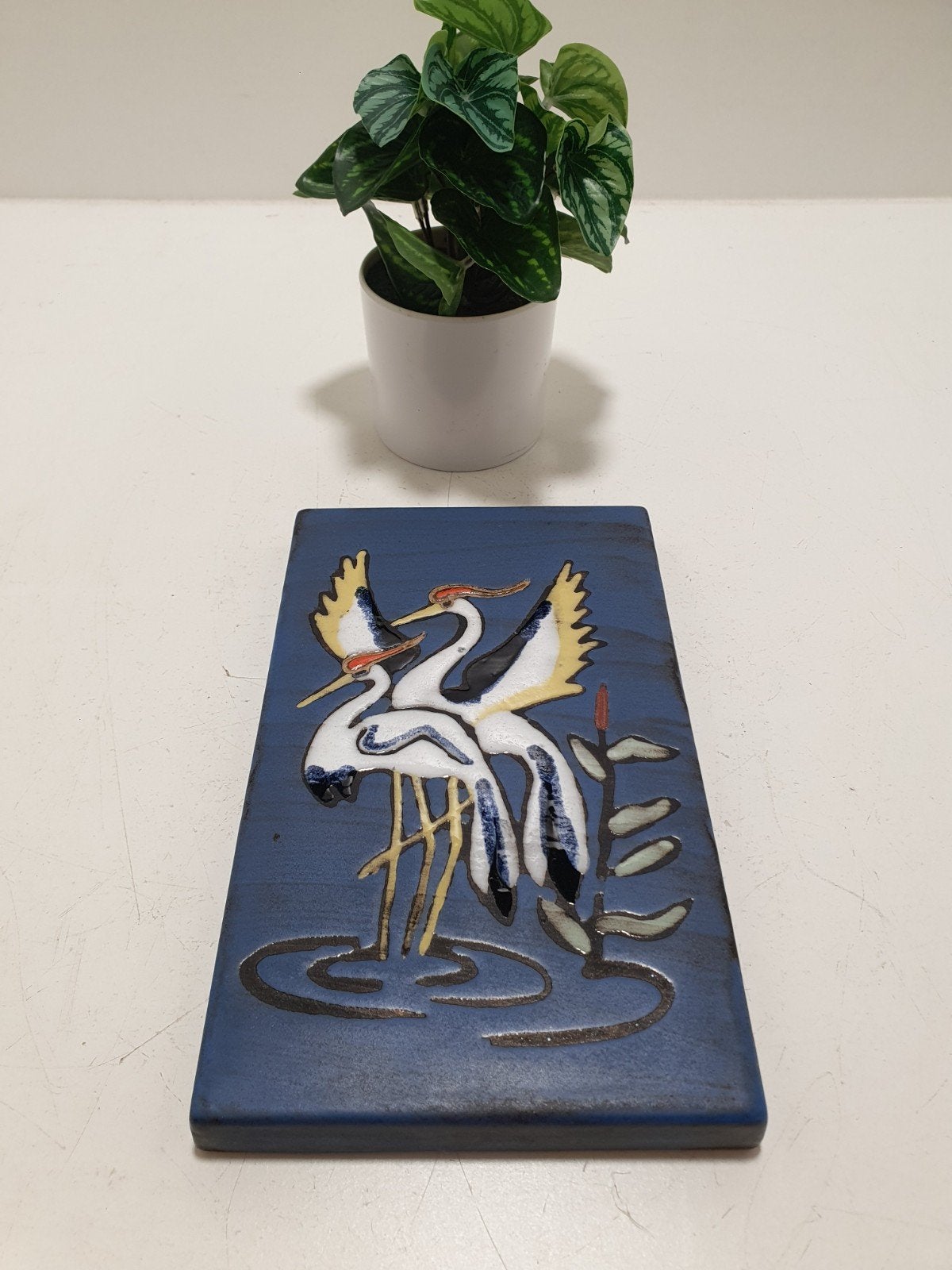Vintage Ceramano wandplaat “Reiher” – West Germany, Ophalen of Verzenden