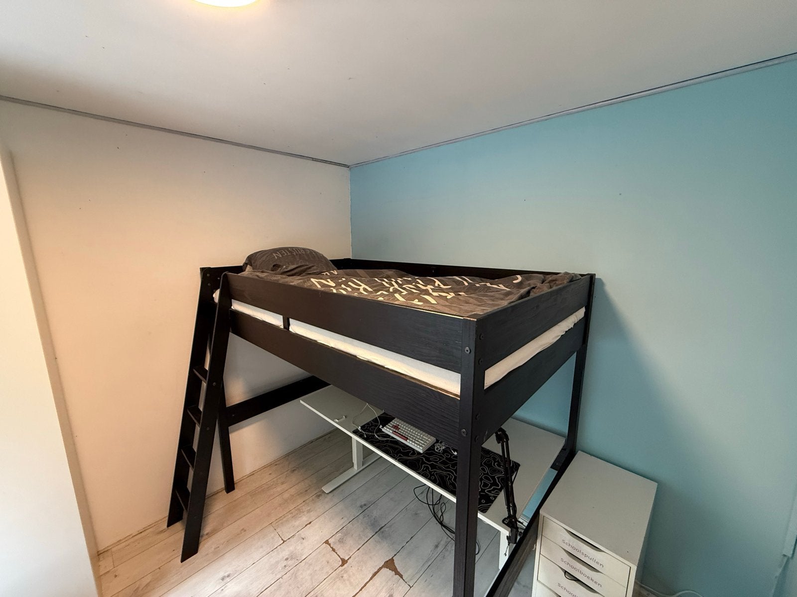 Zwarte Hoogslaper Bed met Bureau Ruimte, Ophalen, Gebruikt, Hoogslaper, 160 tot 180 cm