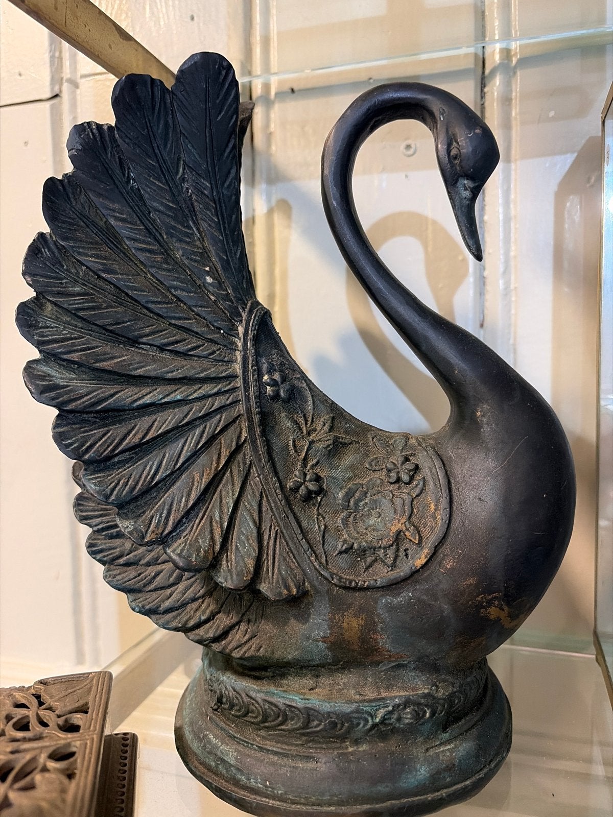 Antiek bronzen zwaan beeld, Ophalen of Verzenden, Brons
