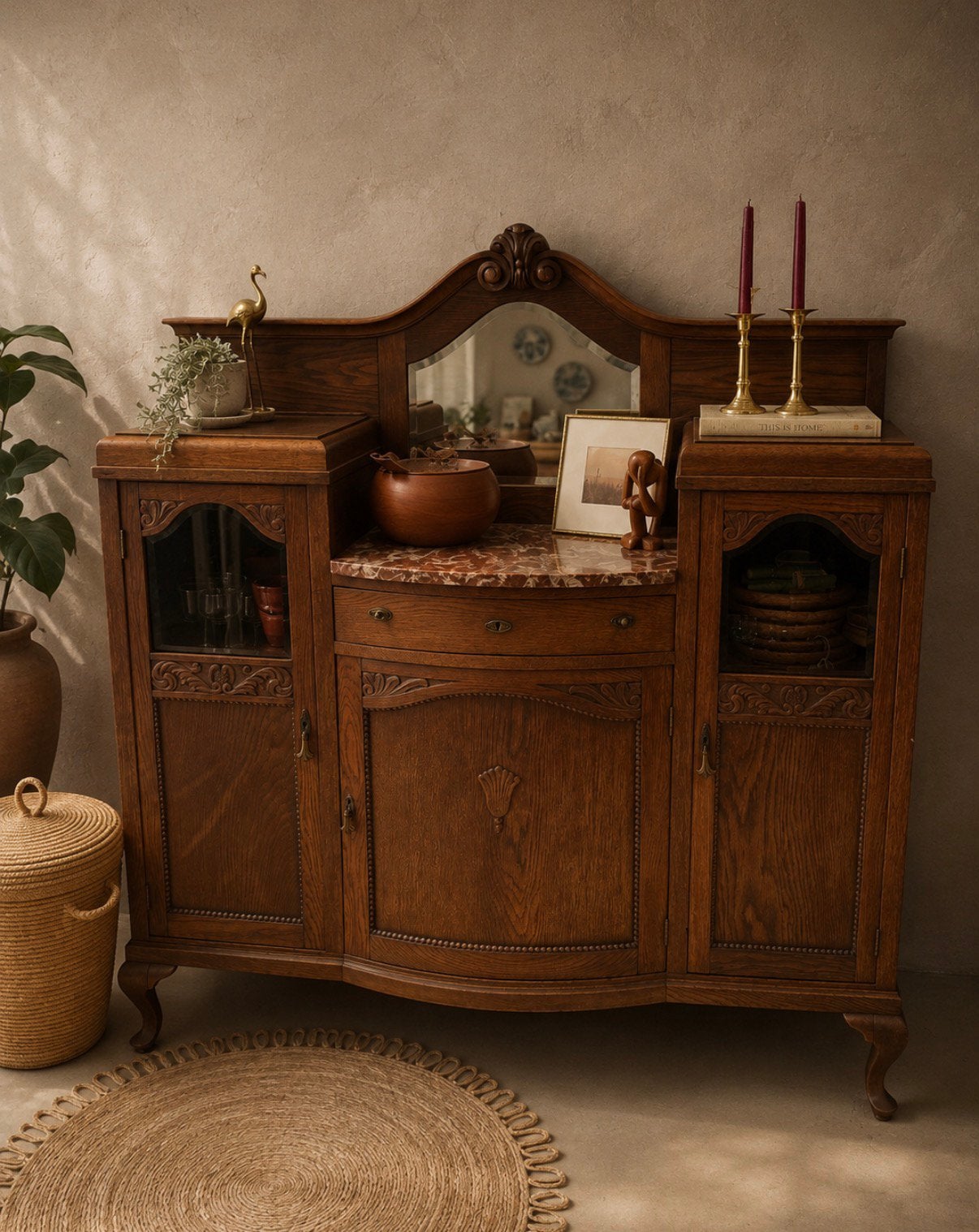 Antiek dressoir / antieke kast met spiegel en marmeren blad, Huis en Inrichting, Gebruikt, Q, Q, Q