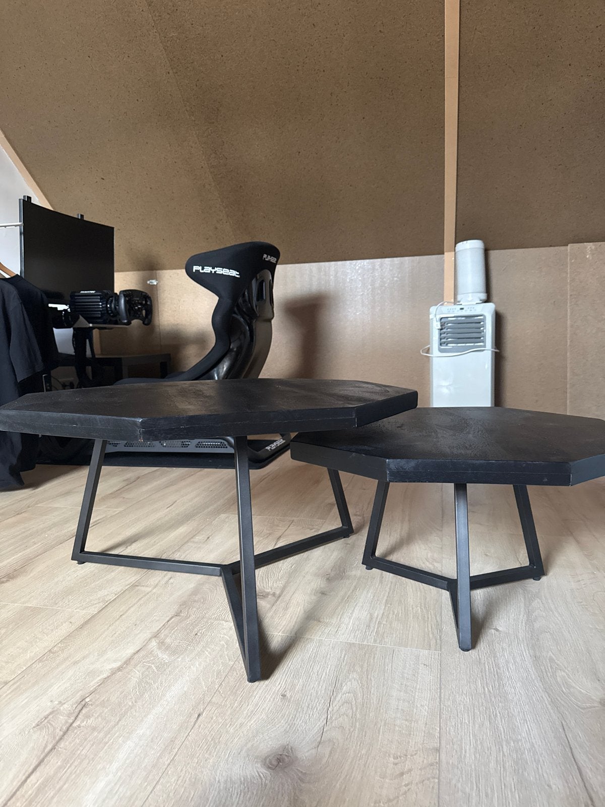 Set van 2 zwarte zeshoekige salontafels, Huis en Inrichting, Ophalen, Gebruikt, 50 tot 100 cm, Metaal
