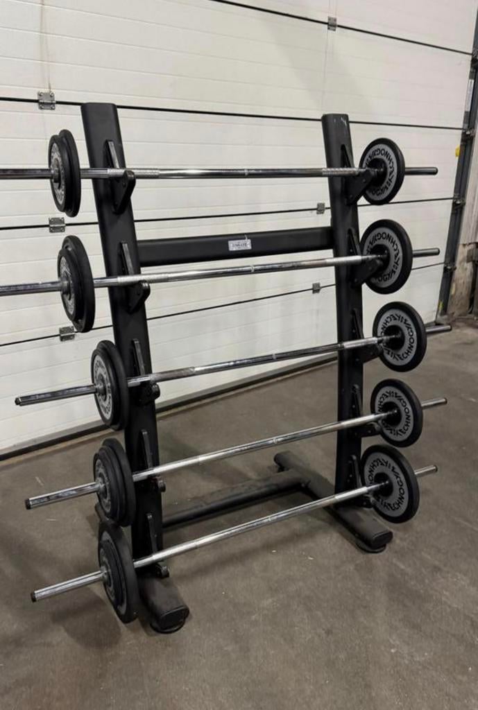 Technogym Vaste Halterstangen 15kg t/m 30kg + Opbergrek, Sport en Fitness, Fitnessmaterialen, Ophalen, Gebruikt, Halterstangen