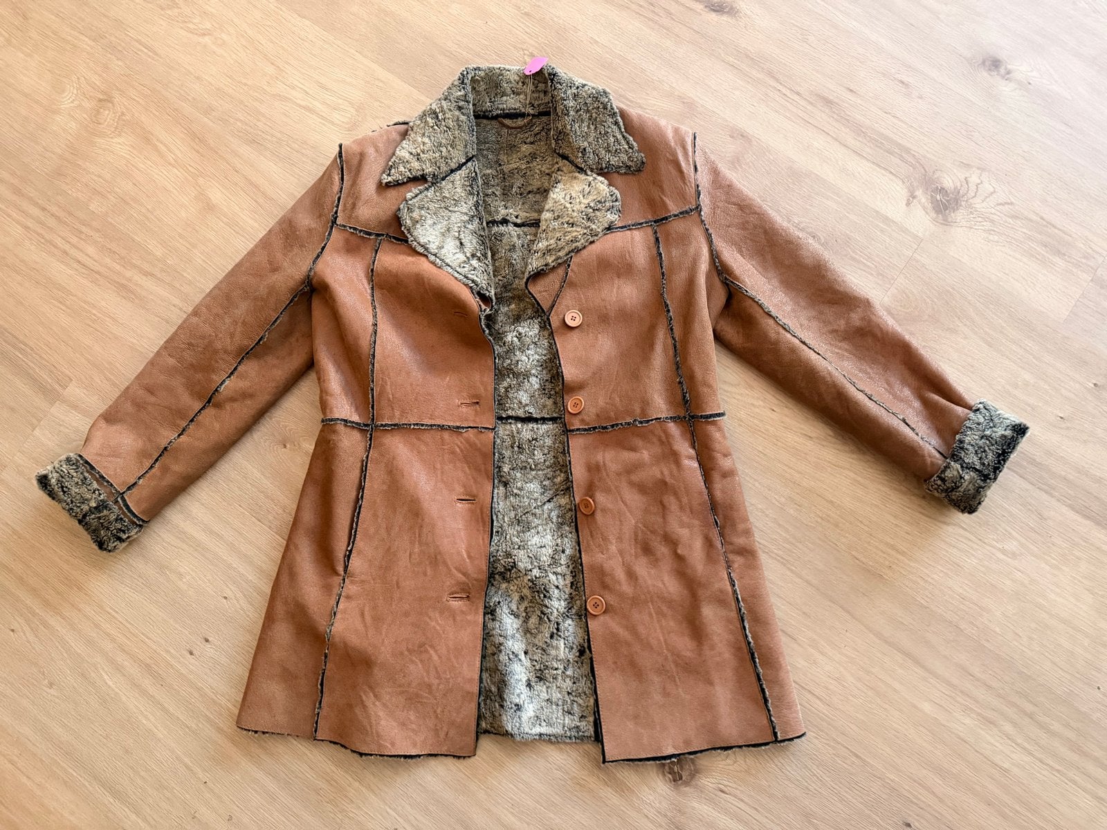 Shearling jas van echt leer en schapenvacht, Ophalen of Verzenden, Zo goed als nieuw, Maat 38/40 (M), Bruin