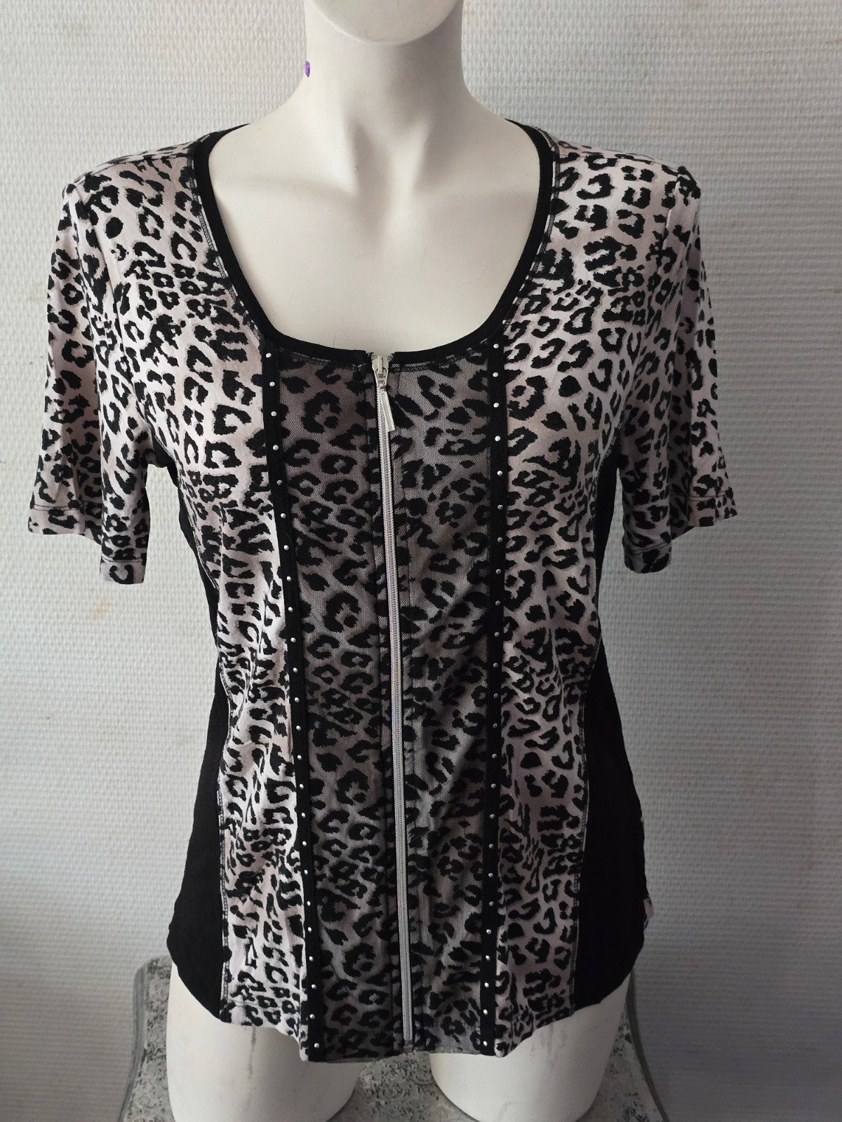 Canda Premium Leopard Print T-shirt met Rits - Maat M, Maat 38/40 (M), Meerkleurig, Canda Premium, Ophalen of Verzenden