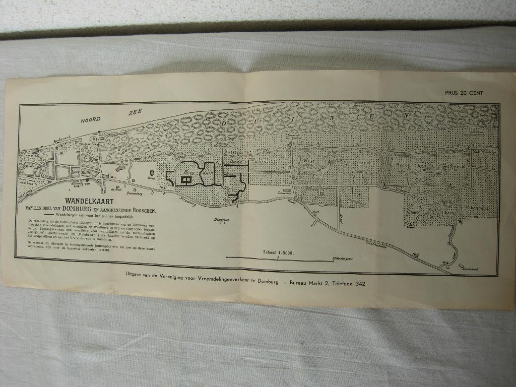 Wandelkaart Deel Domburg en Aangrenzende Bosschen VVV, Gelezen, Verzenden, Landkaart, 1800 tot 2000