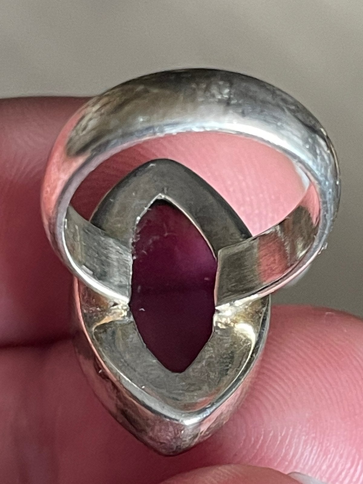 Zilveren vintagering met een markies geslepen amethist, Gebruikt, Ophalen of Verzenden, Nvt, Dame of Heer