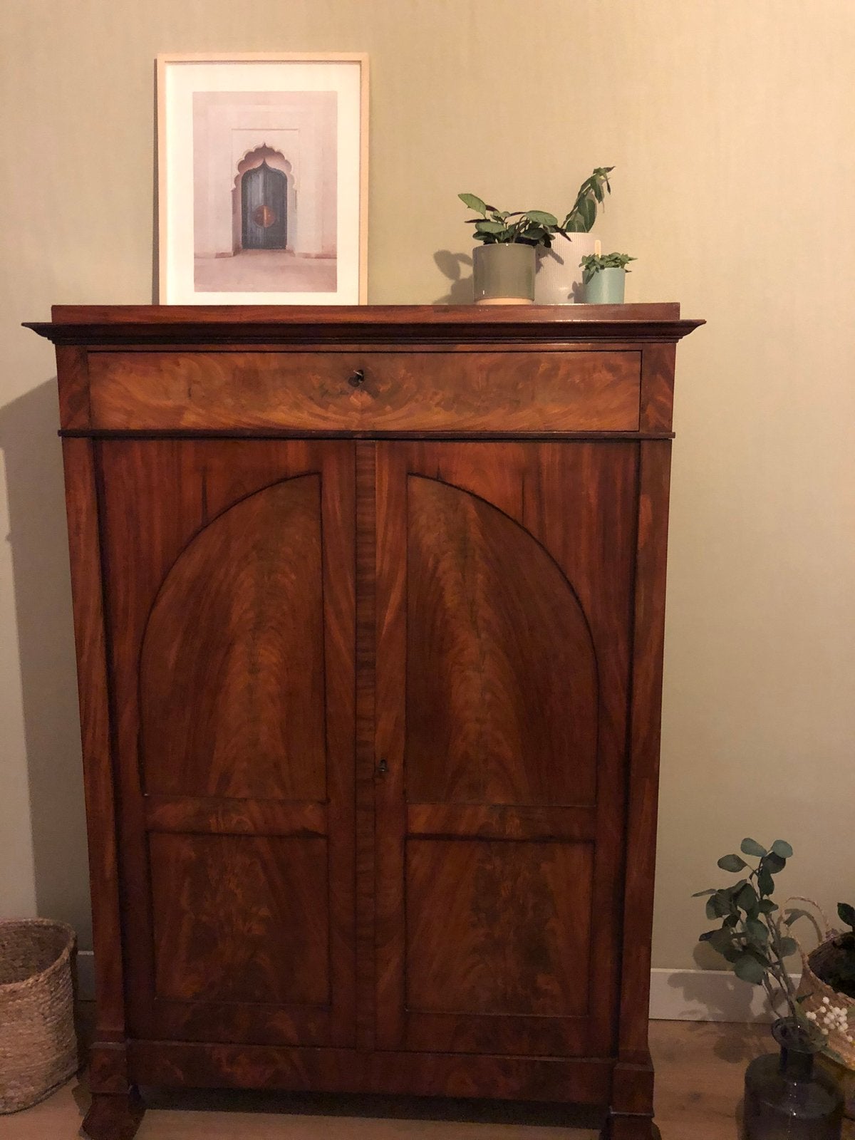 Mahonie dressoir kast buffetkast antieke keuken, poort kast, Ophalen, 25 tot 50 cm, Met lade(s), Biedemijer