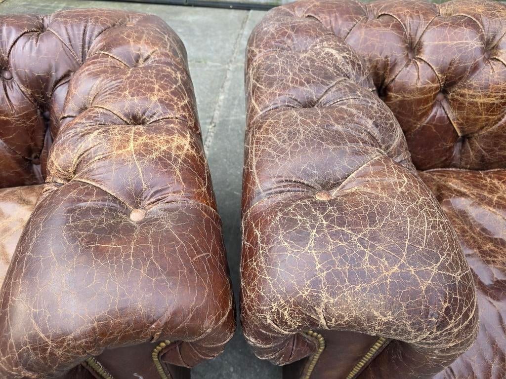 2x Chesterfield vintage club fauteuil cigar brown + BEZORGD, Gebruikt, ., Vintage, Ophalen of Verzenden