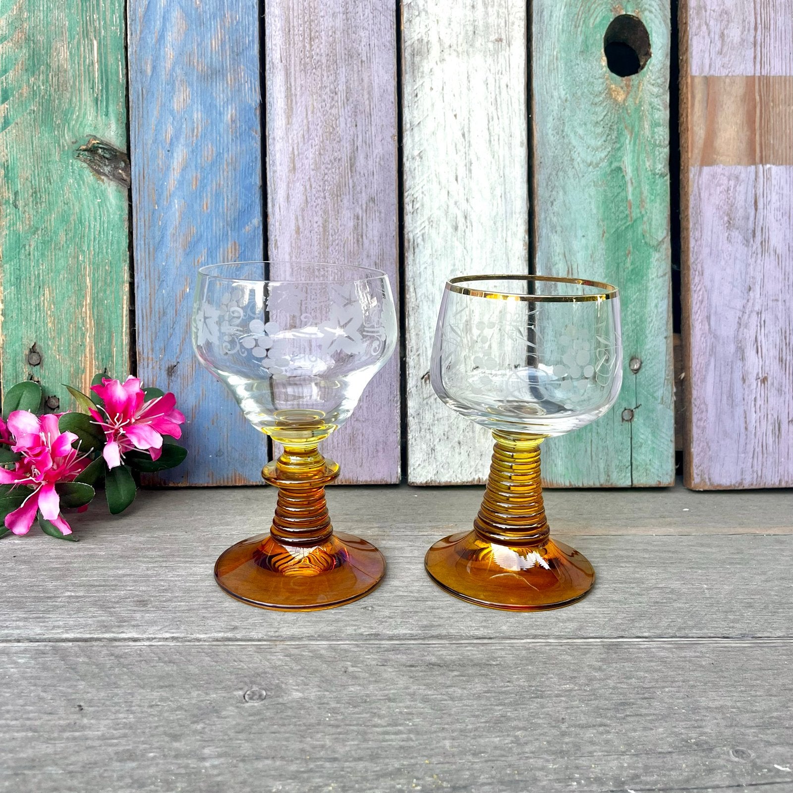 Set vintage Roemer wijnglazen met amberkleurige voet, Ophalen of Verzenden