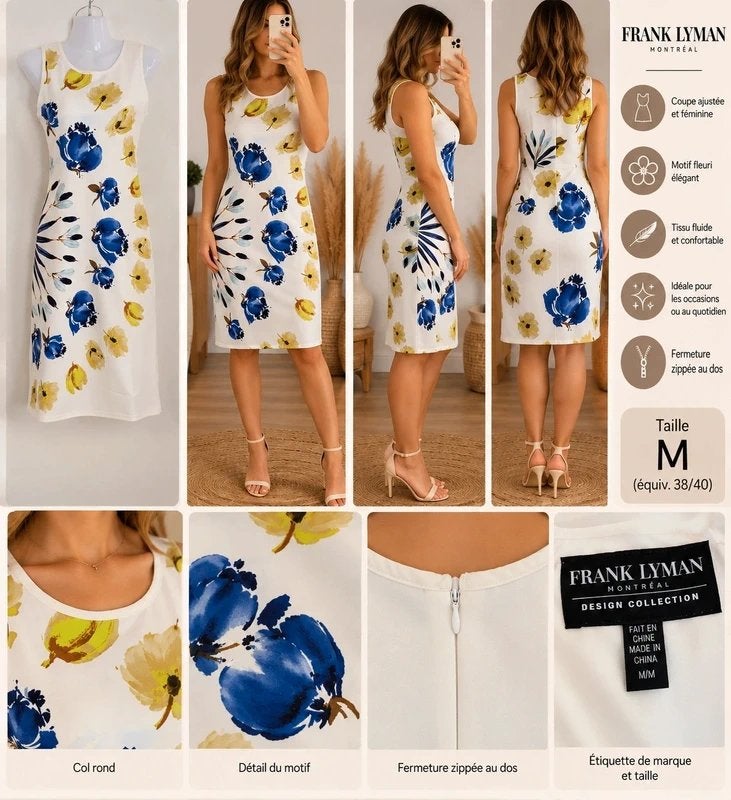 Frank Lyman slanke jurk off white met kleurrijk dessin M, Kleding | Dames, Maat 38/40 (M), Nieuw, Onder de knie, Meerkleurig