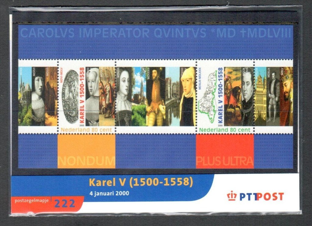 Postzegelmapje 222 - Karel V (1500-1558) 4 Januari 2000., Postzegels en Munten, Postzegels | Nederland, Ophalen of Verzenden, Na 1940