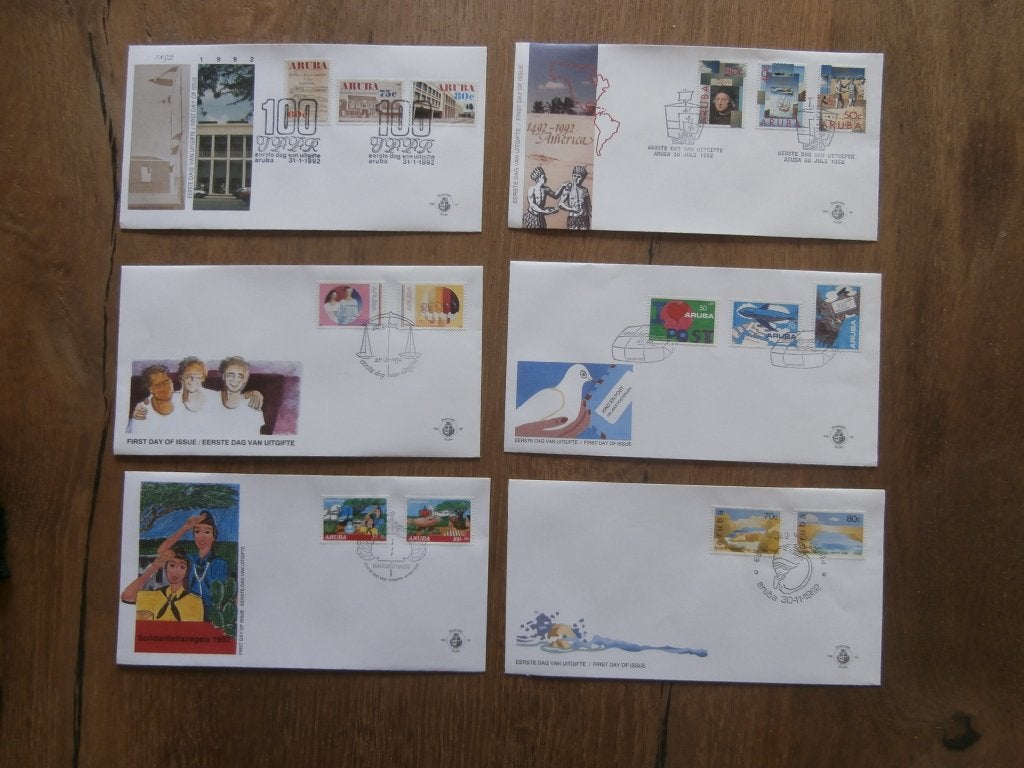 jaargang fdc's aruba  1992, Ophalen of Verzenden, Gestempeld