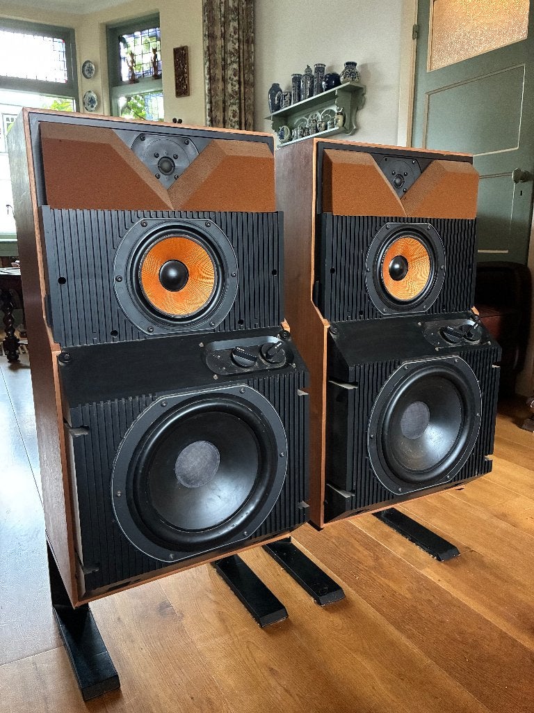 Vintage B&W DM6 Speakers, Vloerstaande luidspreker, Gebruikt, Inclusief standaarden, Bowers & Wilkins (B&W)