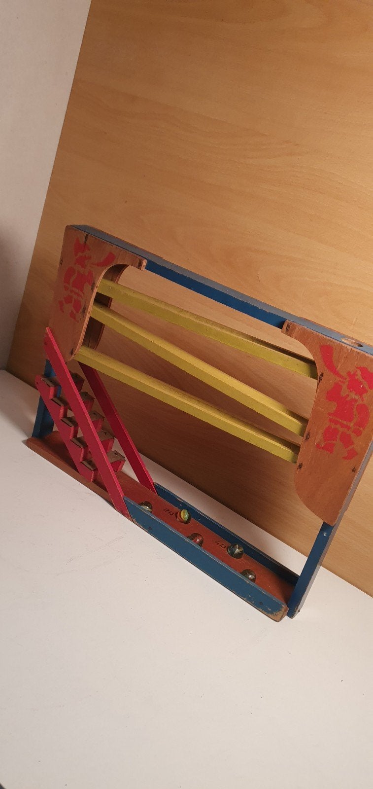Vintage houten knikkerbaan - Handgemaakt speelgoed, Ophalen of Verzenden