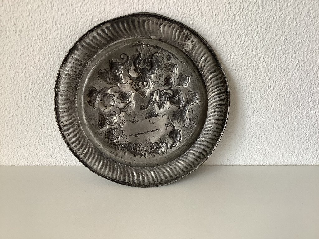 Oud decoratief tinnen bord, Ophalen of Verzenden