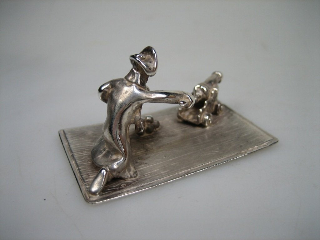 Miniatuur zilver piraat met zijn kanon, Rotterdam 1979, Antiek en Kunst, Verzenden, Zilver