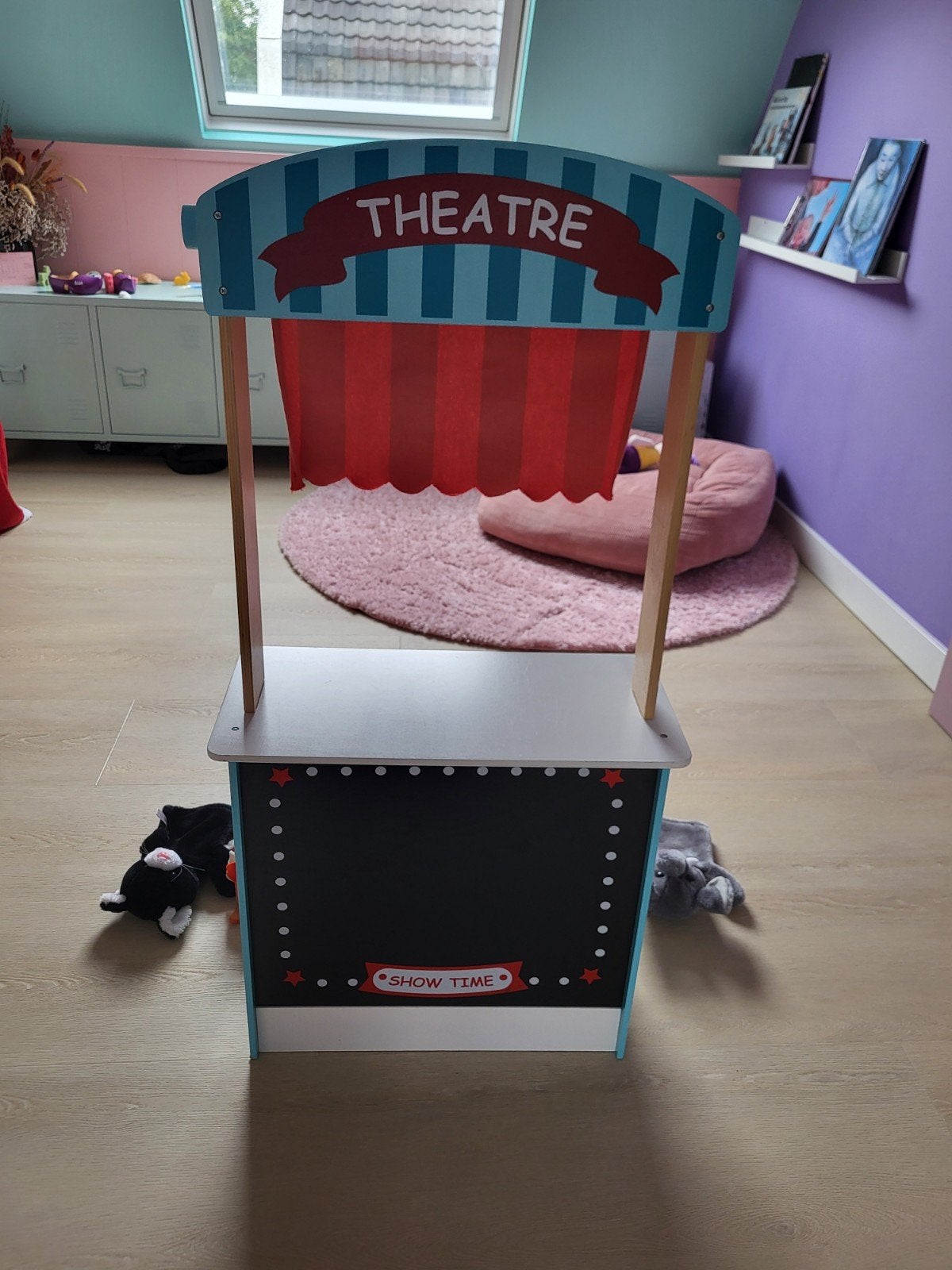 Houten poppenkast/marktkraam met handpoppen, Kinderen en Baby's, Ophalen, Gebruikt, Jongen of Meisje