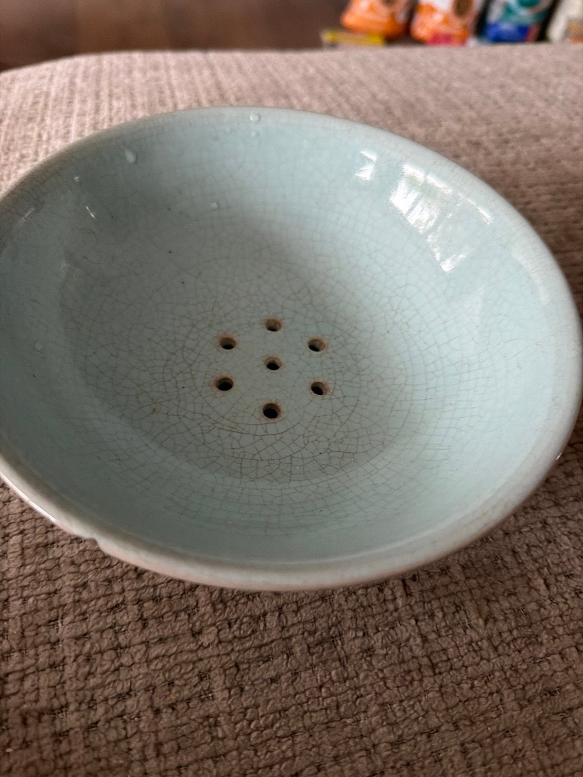 Vintage Keramisch Vergiet - Lichtblauw met Craquelé, Antiek en Kunst, Ophalen of Verzenden
