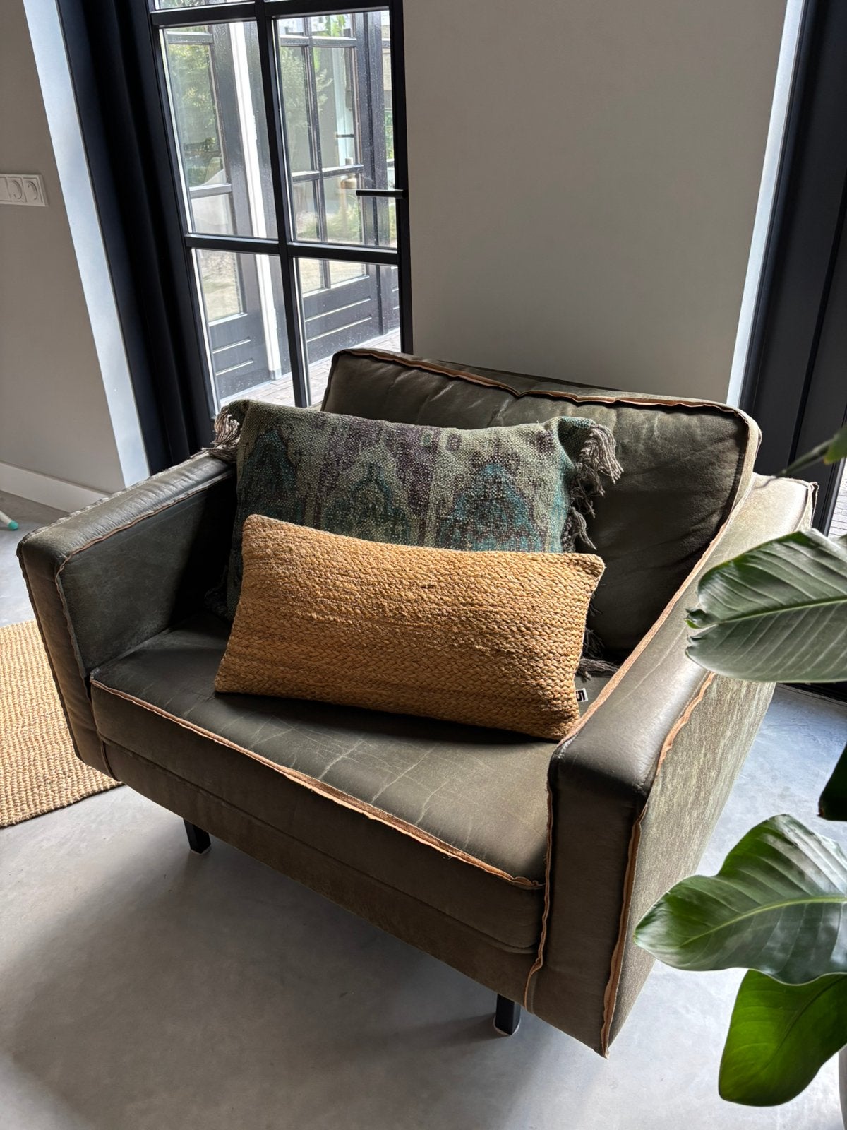 Stoere BepureHome Rodeo loveseat (recycle leer-Army), Ophalen, Tweepersoons, Zo goed als nieuw, Minder dan 150 cm