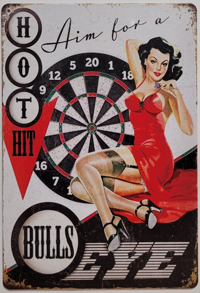 Bulls Eye pinup darten darts reclamebord van metaal wandbord, Info@deconoord.nl, Deco Noord, Nieuw, Ophalen of Verzenden