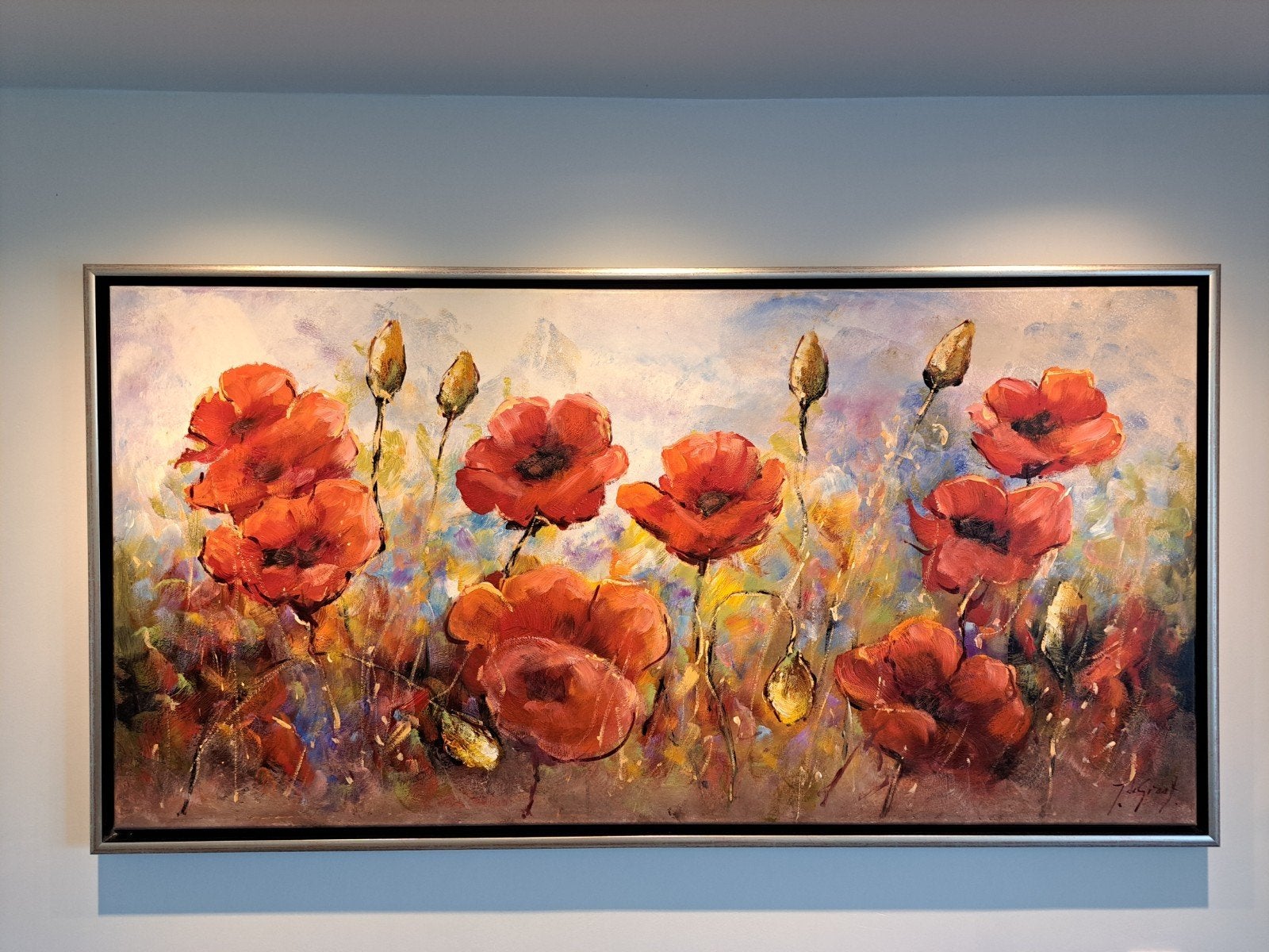 Jochem de Graaf olieverf schilderij - Klaprozen 145x75cm, Antiek en Kunst, Ophalen, Handgeschilderd, Olieverf, Bloemen