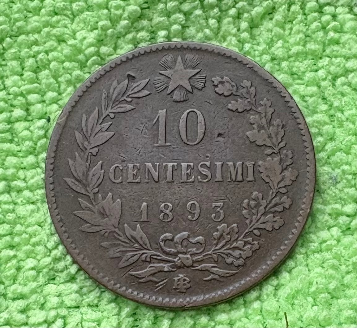 10 Centesimi Umberto I Italië 1893, Ophalen of Verzenden, Italië, Losse munt