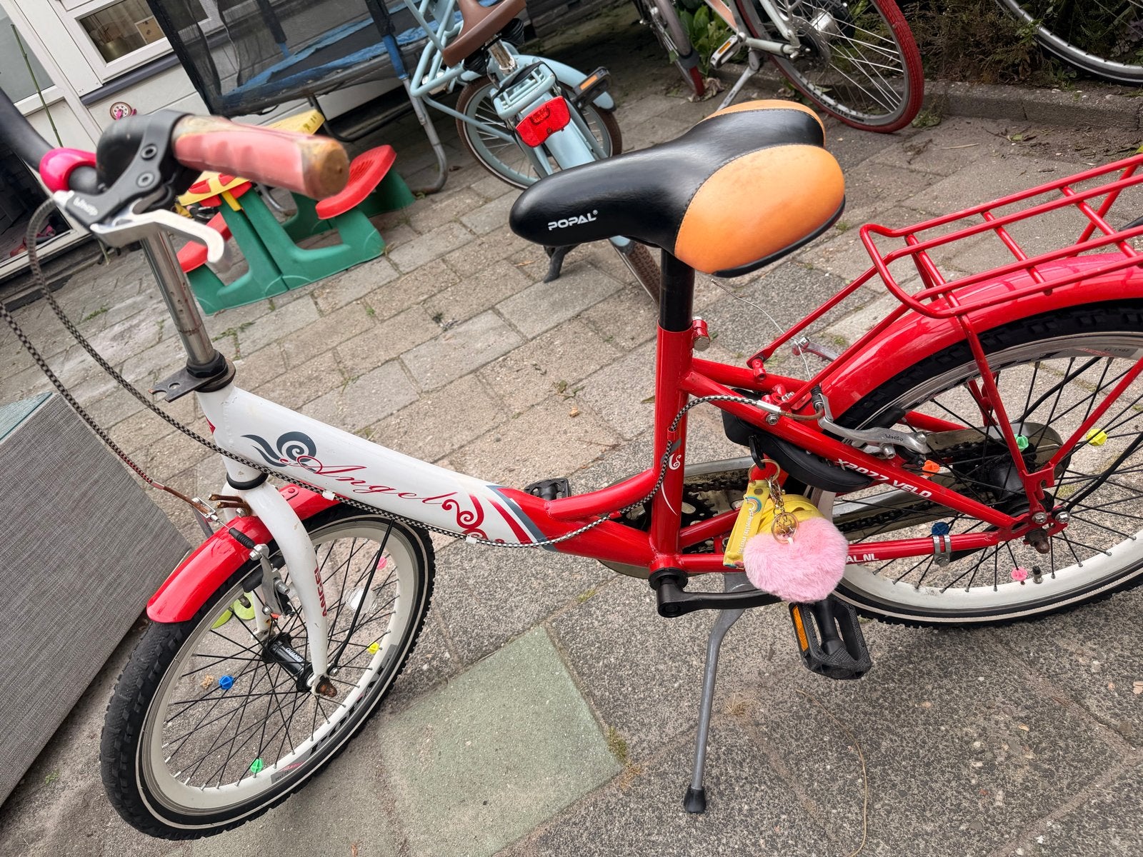 Popal Angel 20 inch kinderfiets - Rood/Wit, Fietsen en Brommers, Fietsen | Kinderfietsjes, Ophalen, Gebruikt, Velgrem, 20 inch of meer