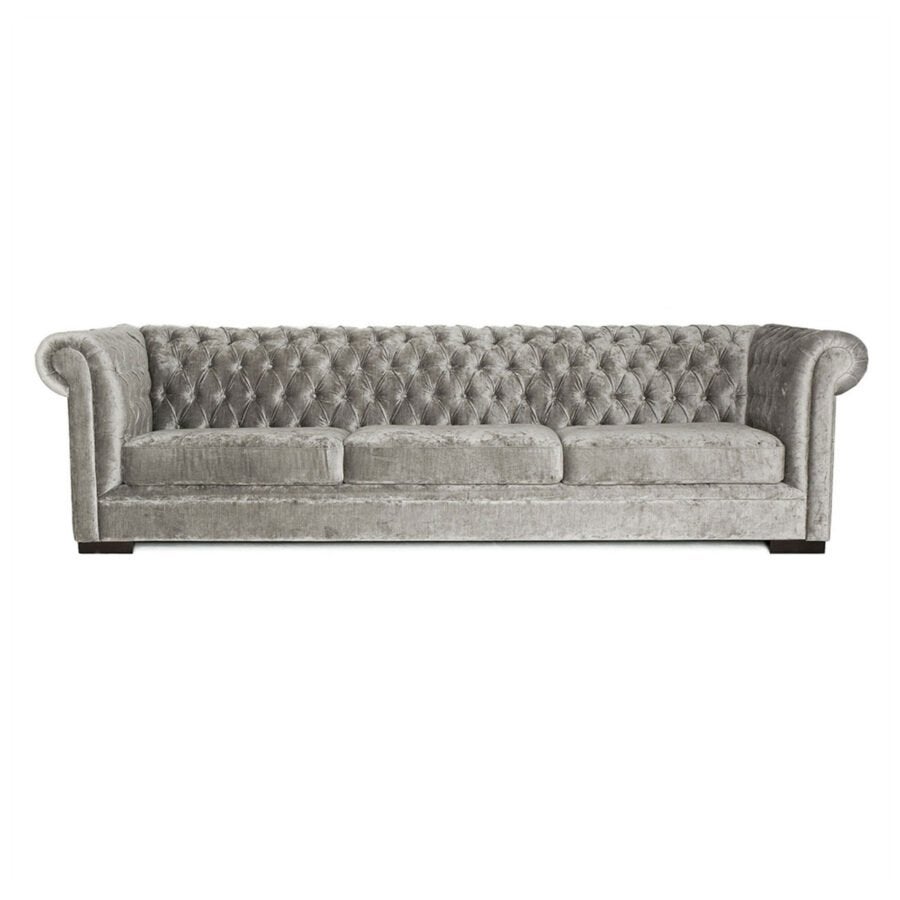 Extra lange grijze velours bank Fortuna Keijser&Co, Ophalen, Gebruikt, 300 cm of meer, 75 tot 100 cm