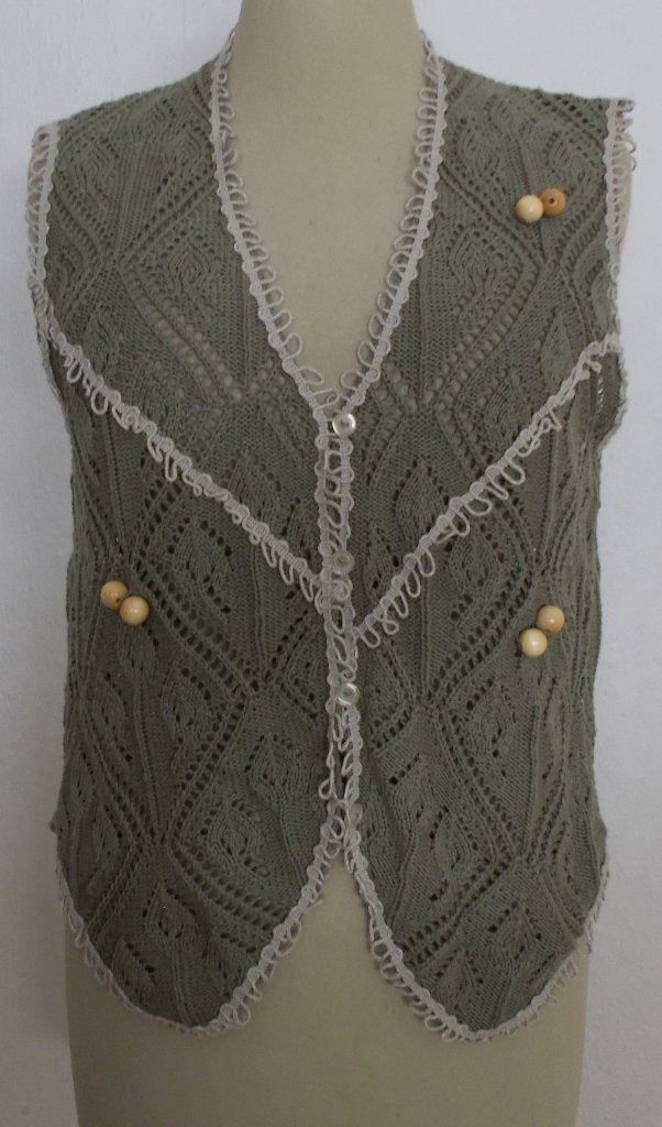 Ibiza crochet knitwear groen gilet/top! L, Verzenden, Maat 42/44 (L), Zo goed als nieuw, Zonder mouw