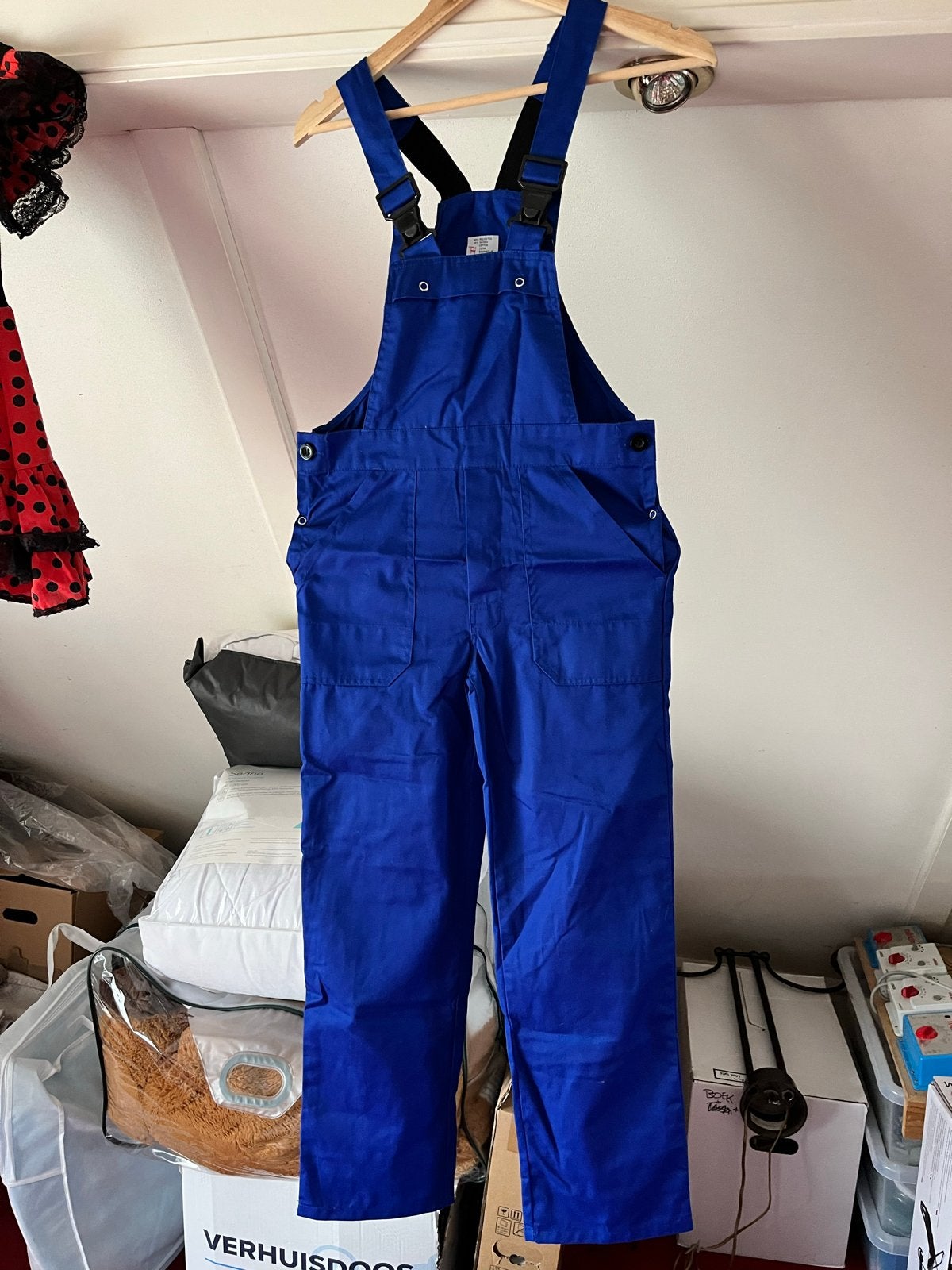 Blauwe overall / tuinbroek. Maat 128, Ophalen of Verzenden, Zo goed als nieuw, Jongen of Meisje, Broek