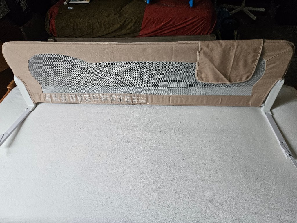 Lionelo Eva Beige Melange bedhekje – 150 cm, Ophalen, 70 tot 85 cm, Zo goed als nieuw, Matras