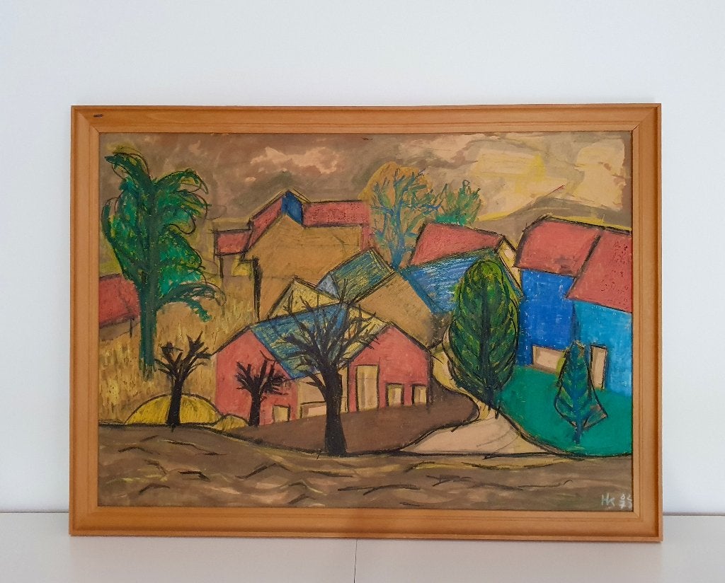 Schilderij Henk Stolk, Ophalen, Ingelijst, Overige technieken, Landschap