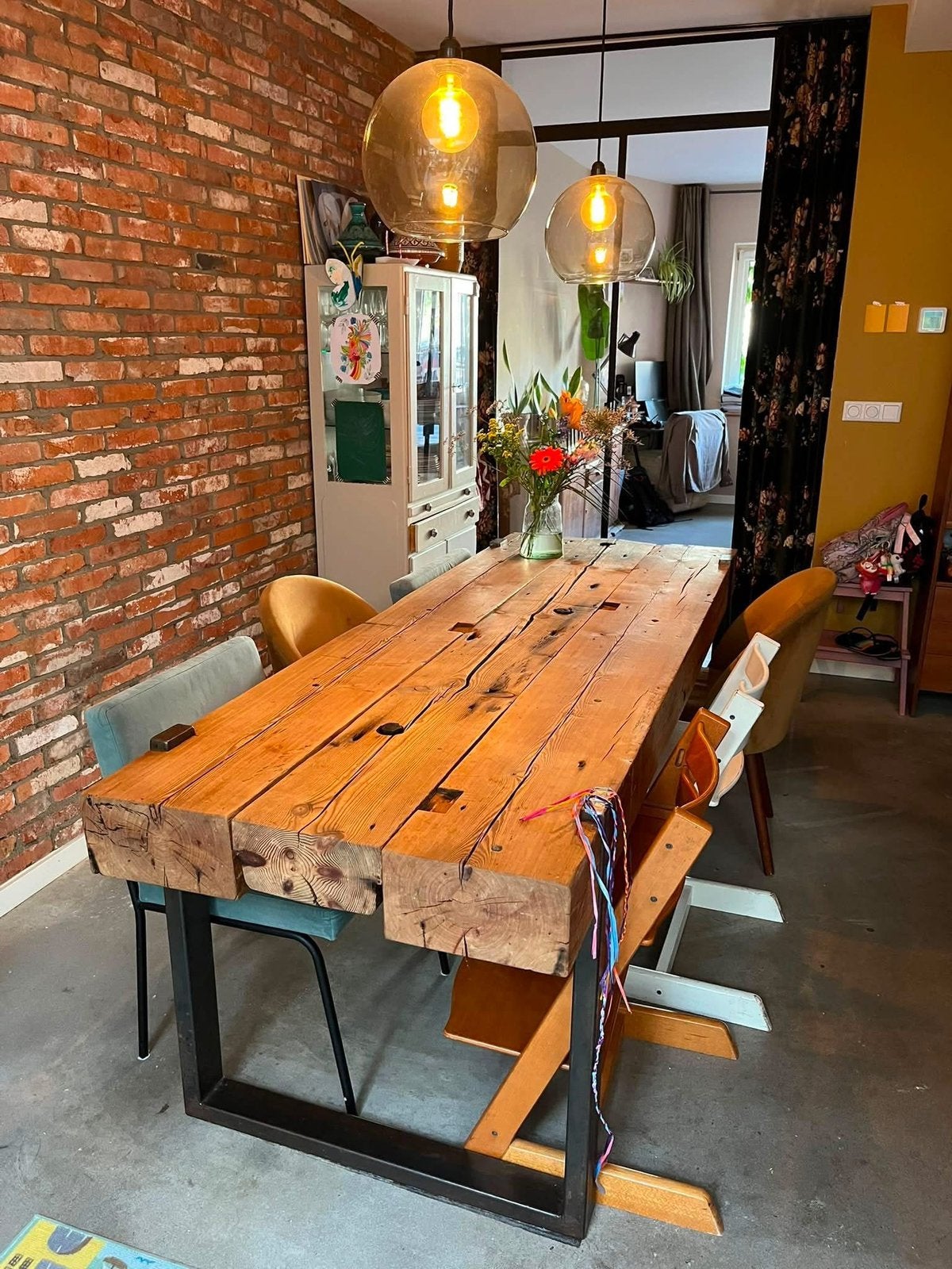Robuuste industriele tafel, Gebruikt, 200 cm of meer, Rechthoekig, 50 tot 100 cm