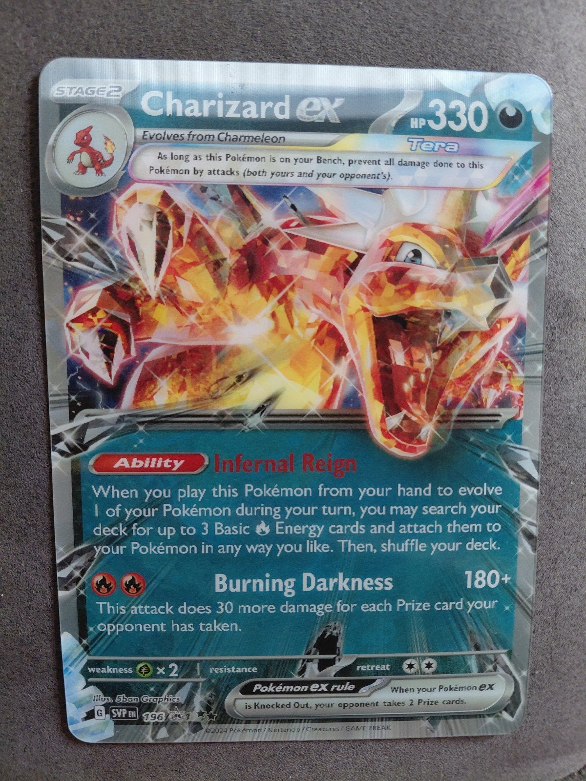 XL 3D Pokémon kaart Charizard ex 196 - 054/091, Ophalen of Verzenden, Zo goed als nieuw, Losse kaart, Foil