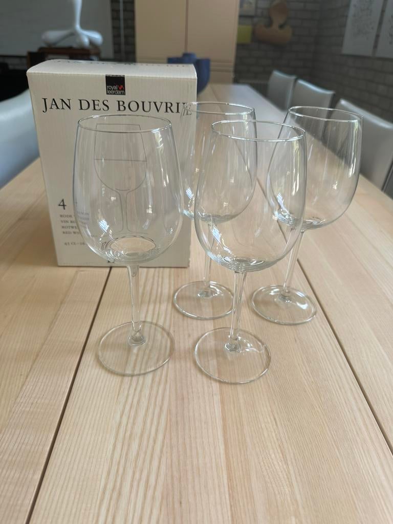 Leerdam 4 glazen Jan des Bouvrie rode wijn 45cl, Glas of Glazen, Nieuw, Ophalen of Verzenden, Glas
