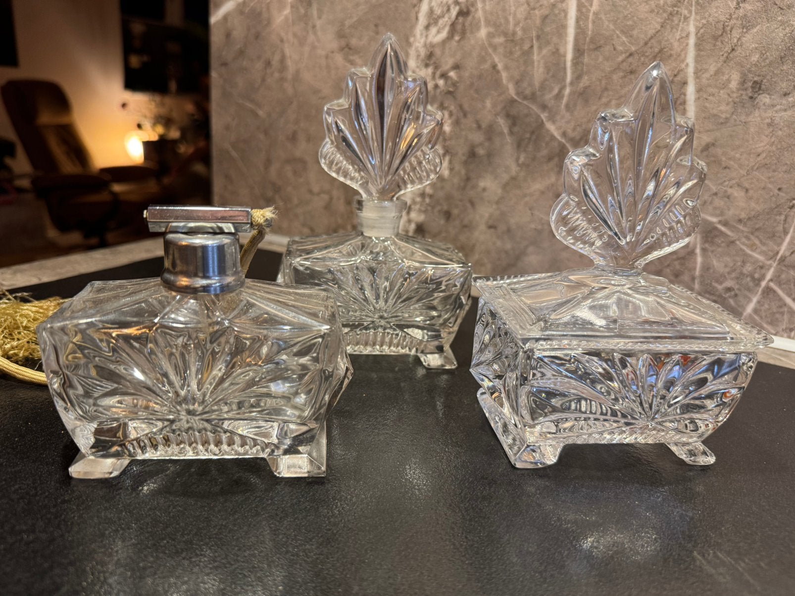 Prachtige 3-delige vintage kristallen kaptafelset  Art Deco, Antiek en Kunst, Ophalen of Verzenden