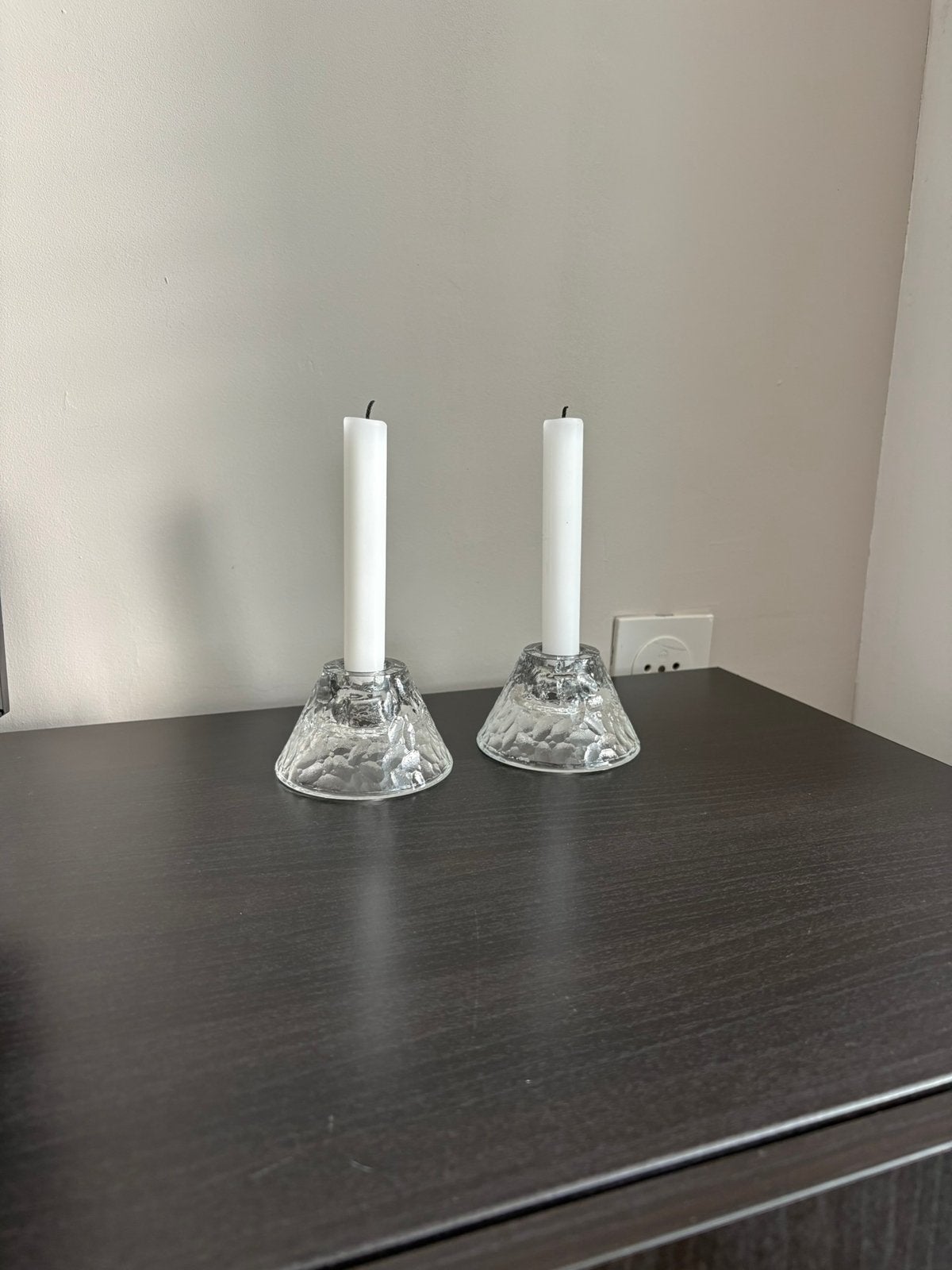 Vintage Luminarc “Nordic” kandelaars ijsglas, Antiek en Kunst, Antiek | Glas en Kristal, Ophalen of Verzenden