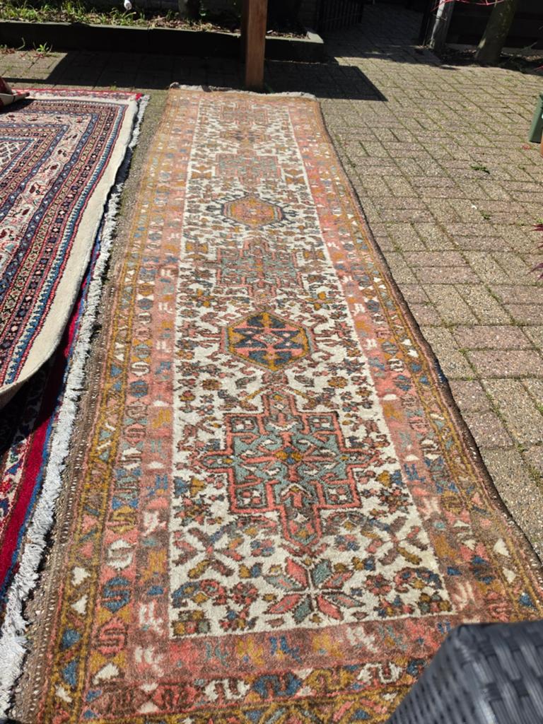 Vintage Perzisch Loper Tapijt 285x85cm Wol Iran, Gebruikt, Perzisch, Vintage, Oosters, Rechthoekig, Crème