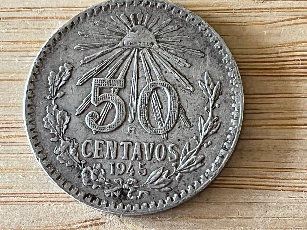 Zilveren 50 cent Mexico 1945, Ophalen of Verzenden, Noord-Amerika, Zilver