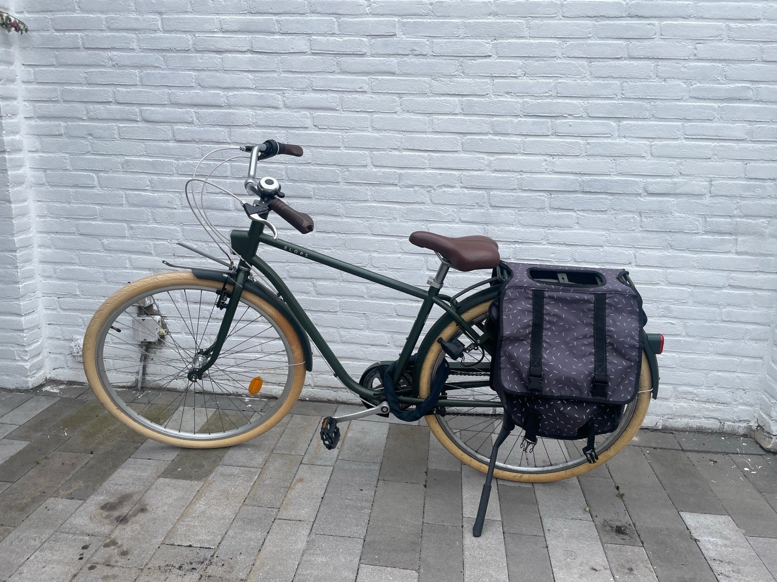 Elops Stadsfiets met 6 versnellingen en bagagedrager, 53 tot 56 cm, Velgrem, Versnellingen, Zo goed als nieuw
