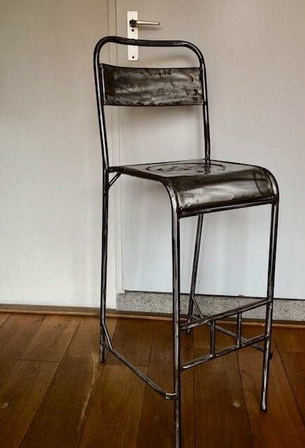 Leuke vintage hoge (metalen) stoel, Overige kleuren, Ophalen of Verzenden, Zo goed als nieuw, Metaal