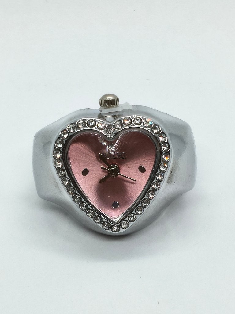 Super Gaaf Zilverkleurig Retro Hartvormig Ringhorloge - Roze, Sieraden, Tassen en Uiterlijk, Ringen, 18 tot 19, IJzer of Staal