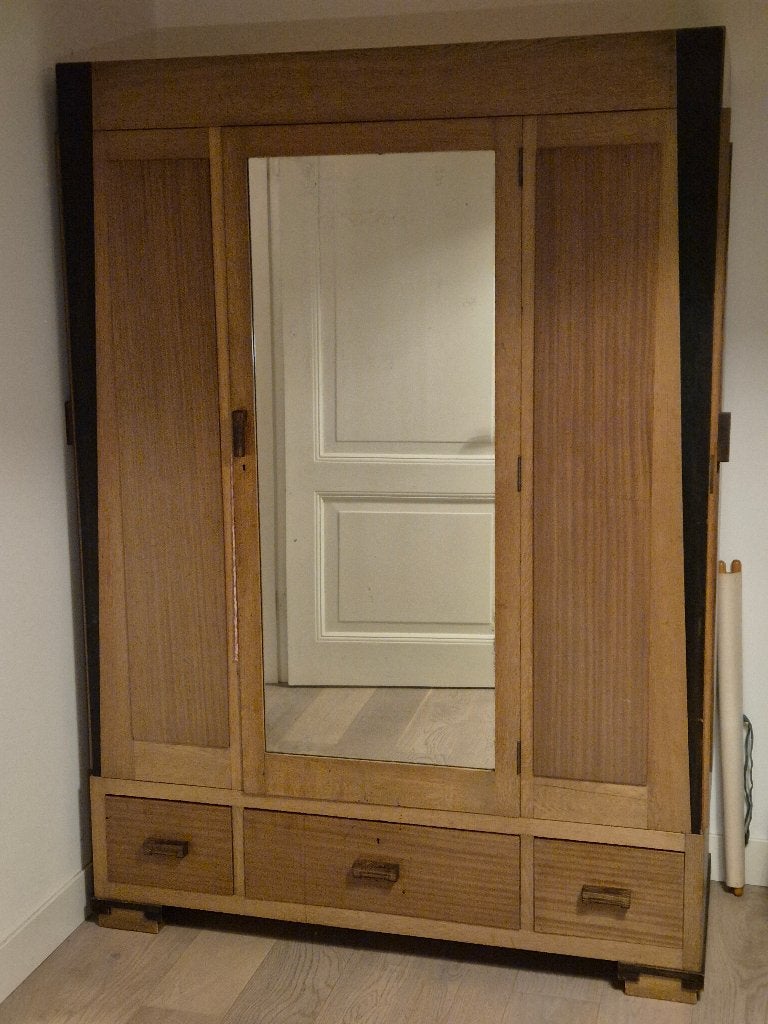 Vintage Kledingkast met Spiegel en Laden, Gebruikt, 100 tot 150 cm, Vintage, 150 tot 200 cm