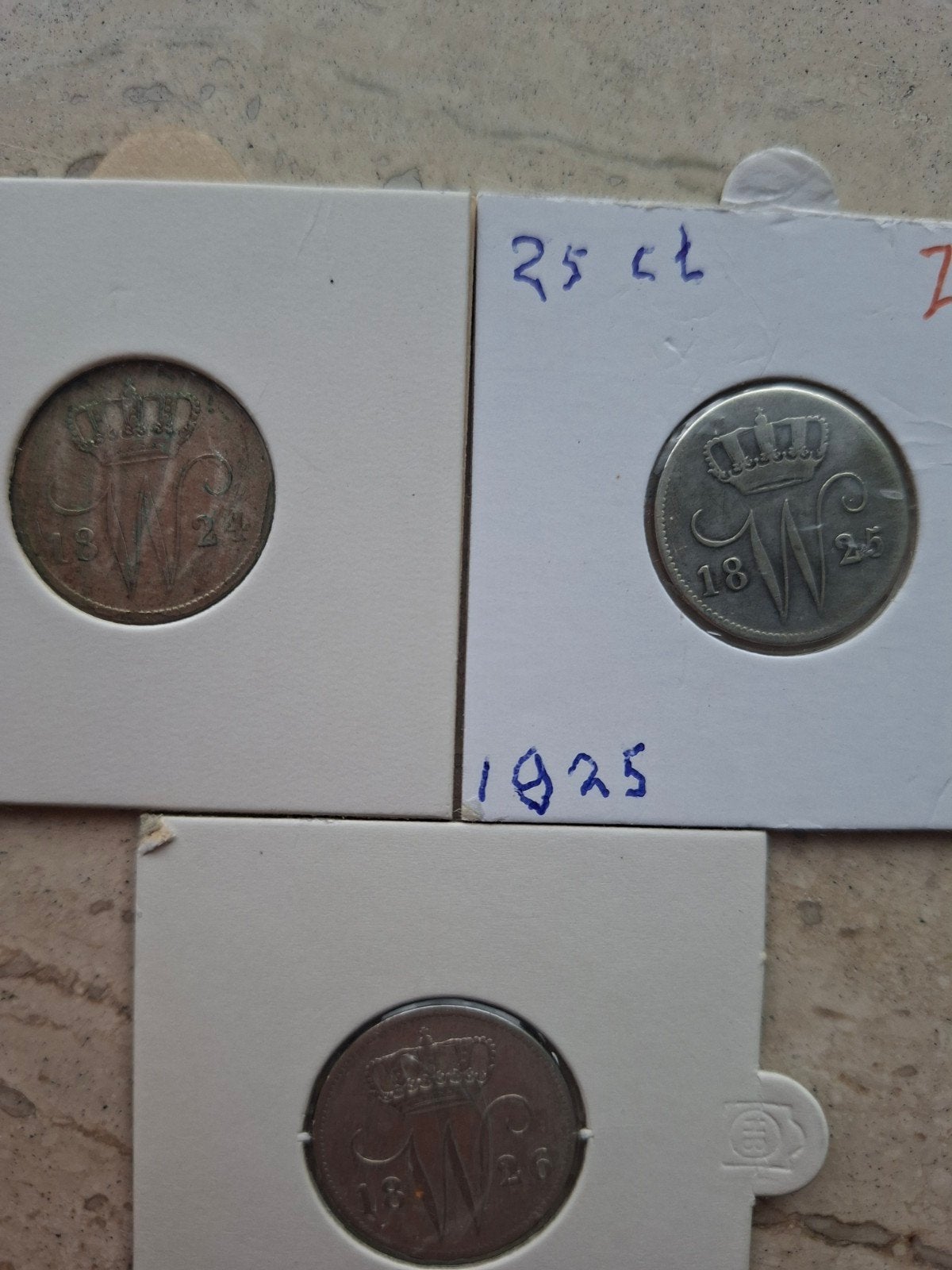 25 cent 1824 b 1825 u 1826 u willem 1, Postzegels en Munten, Munten | Nederland, Setje, Zilver, 25 cent, Ophalen of Verzenden