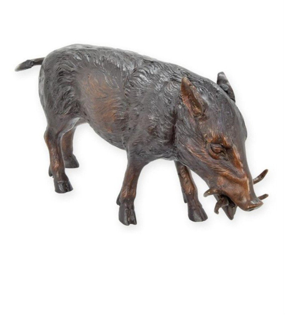 Bronzen wildzwijn sculptuur met neerbogen kop, Minder dan 20 cm, Ophalen of Verzenden, Beeld, Bruin
