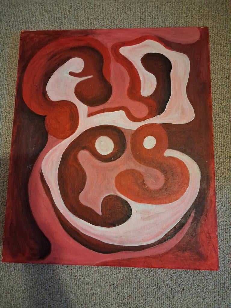 Abstract Kunstwerk in Roodtinten - Uniek Schilderij, Antiek en Kunst, Kunst | Schilderijen | Abstract, Ophalen