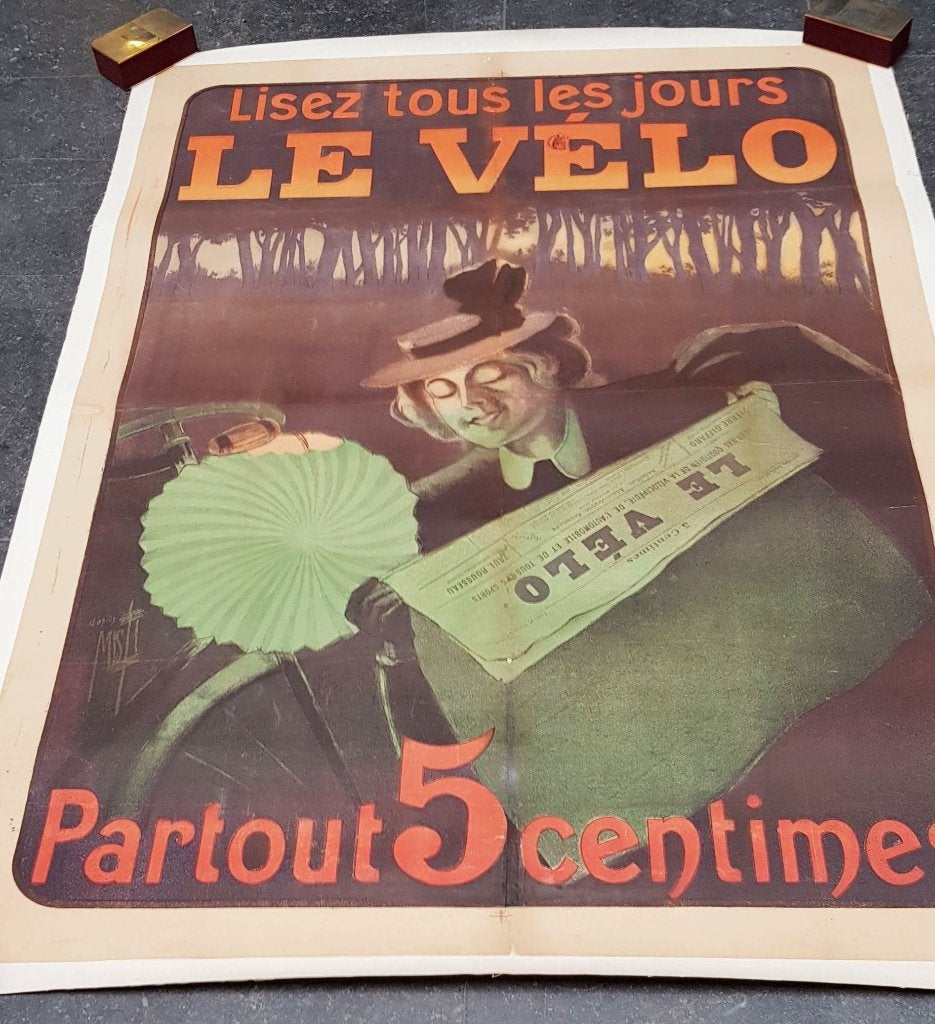 Affiche " Le Velo " - Misti ( Ferdinand Mifliez )., Antiek en Kunst, Kunst | Litho's en Zeefdrukken, Lithografie, Gestempeld, Origineel