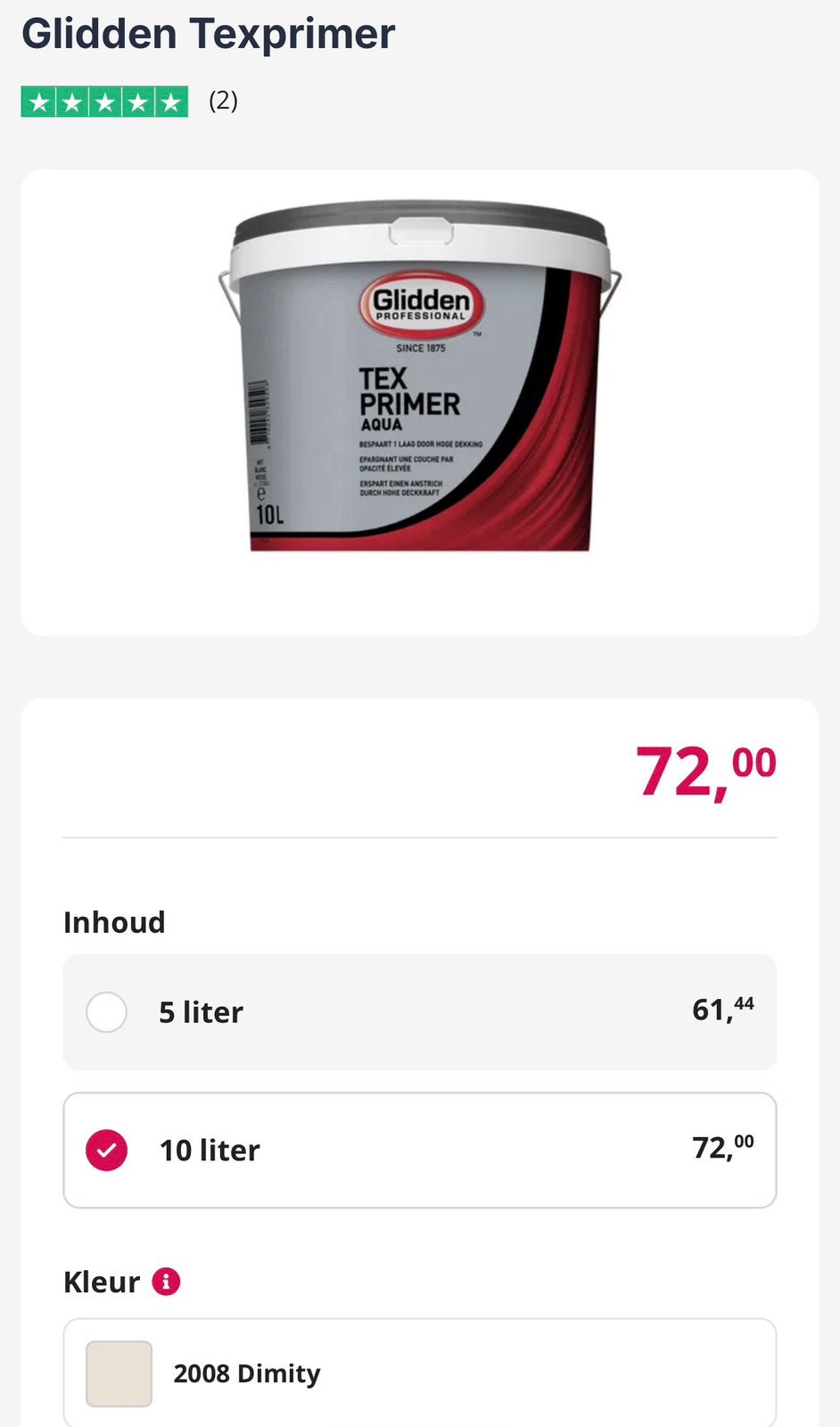 2x Glidden Primer 10L + 2x Glidden Tex Matt 10L kleur Dimity, Doe-het-zelf en Verbouw, Verf, Beits en Lak, Ophalen, Beige, Nieuw