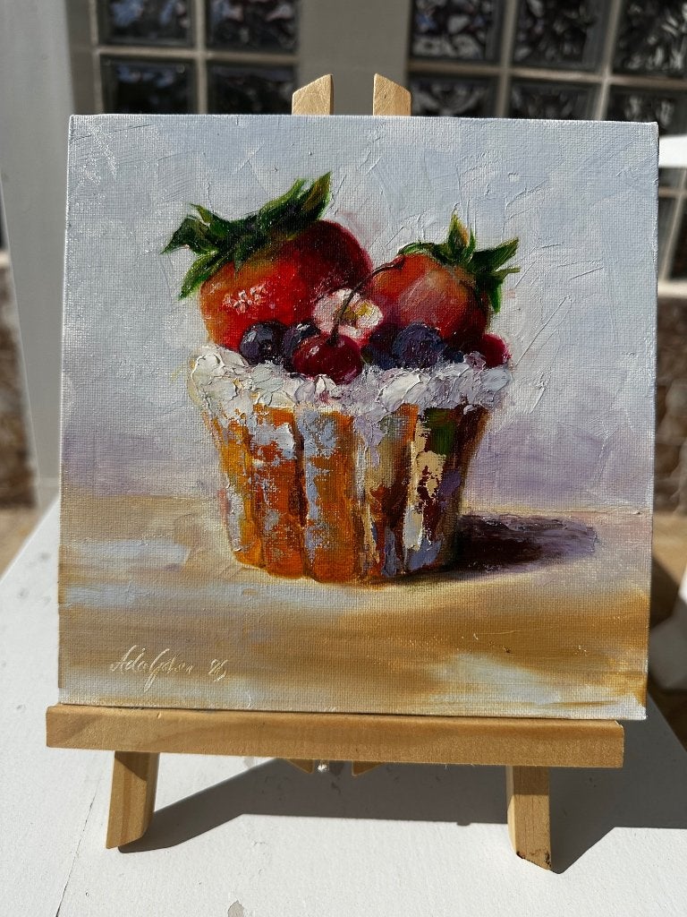 Olieverf schilderijen: cupcake en taart, Minder dan 50 cm, Oorspronkelijke maker, Nieuw, Ophalen of Verzenden